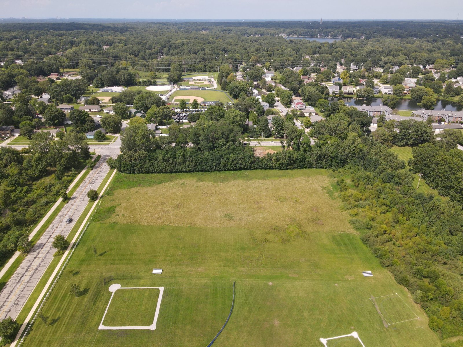 Drone view of the Cumberland Corner property during early site clearing