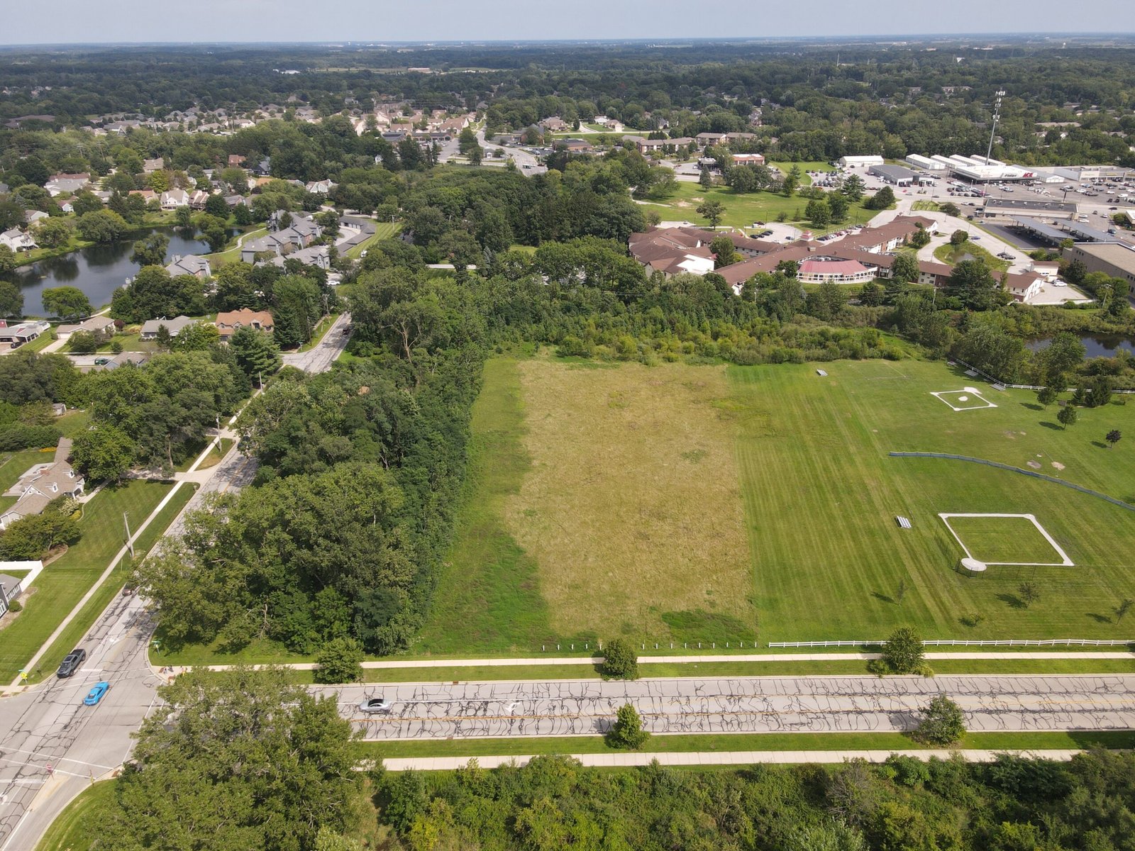 Aerial view of early clearing at Cumberland Corner