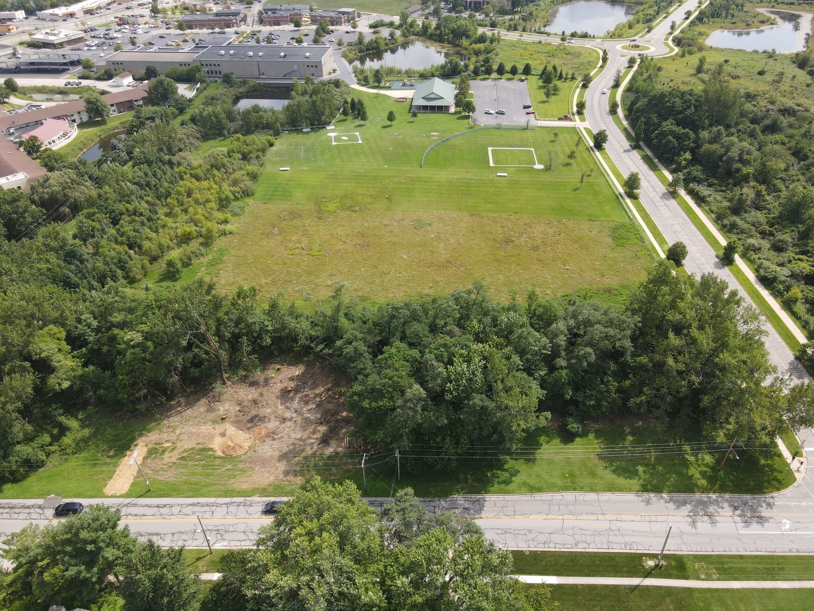 Drone view across the Cumberland Corner development property