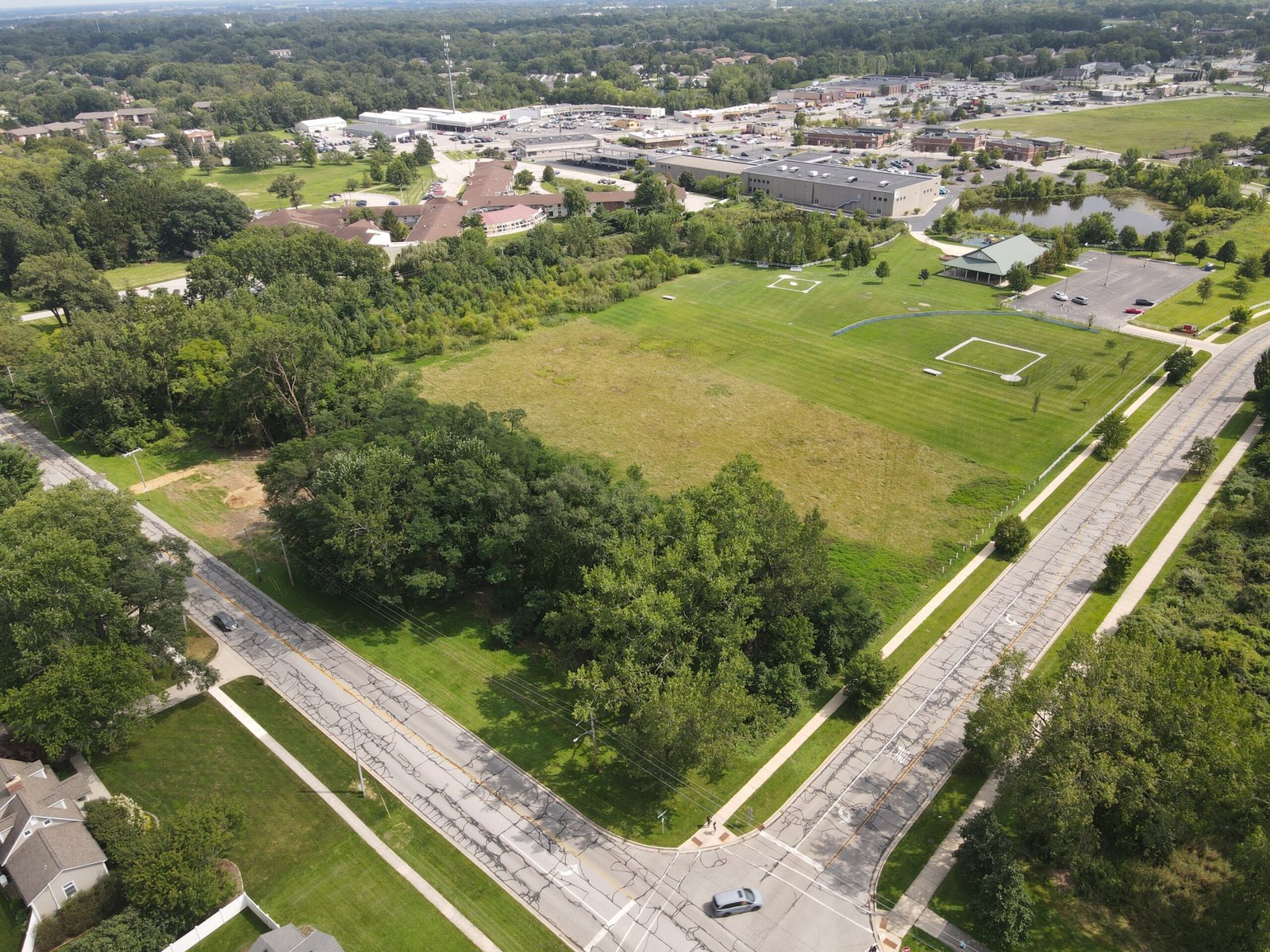 Wide aerial view of the Cumberland Corner land